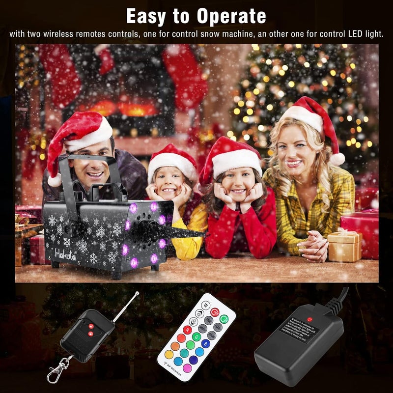 HAKUTA Store آلة الثلج، آلة ثلج 800 واط مع 8 أضواء LED RGB، 13 لون إضاءة LED و2 جهاز تحكم عن بعد، مثالية لعيد الميلاد، الهالوين، عيد الحب، الزفاف، الحفلات ومسرح الدي جي - Image 2